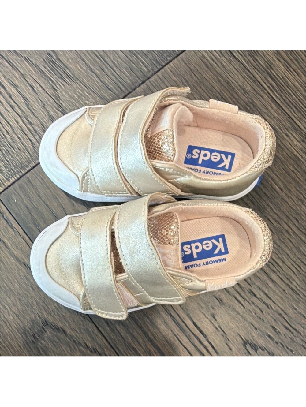 Keds Baby Girl Gold Metallic Sneakers with Memory Foam Size 4.5M